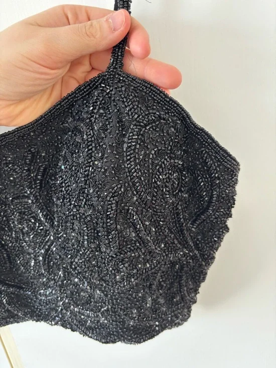 Heavy Beaded Smocked Crop Top Luxe Statement Bustier Festival Evening Event XL - Picture 8 of 16